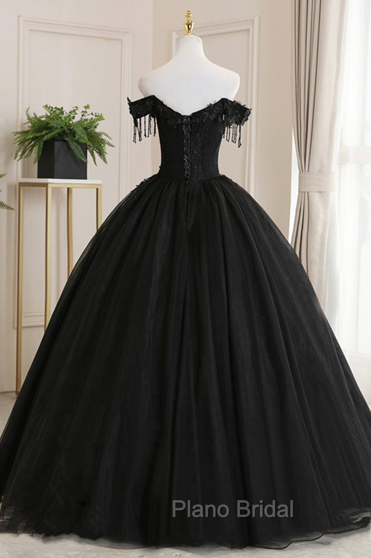 Black Tulle Lace Long Formal Prom Dresses, Black A-Line Evening Gown