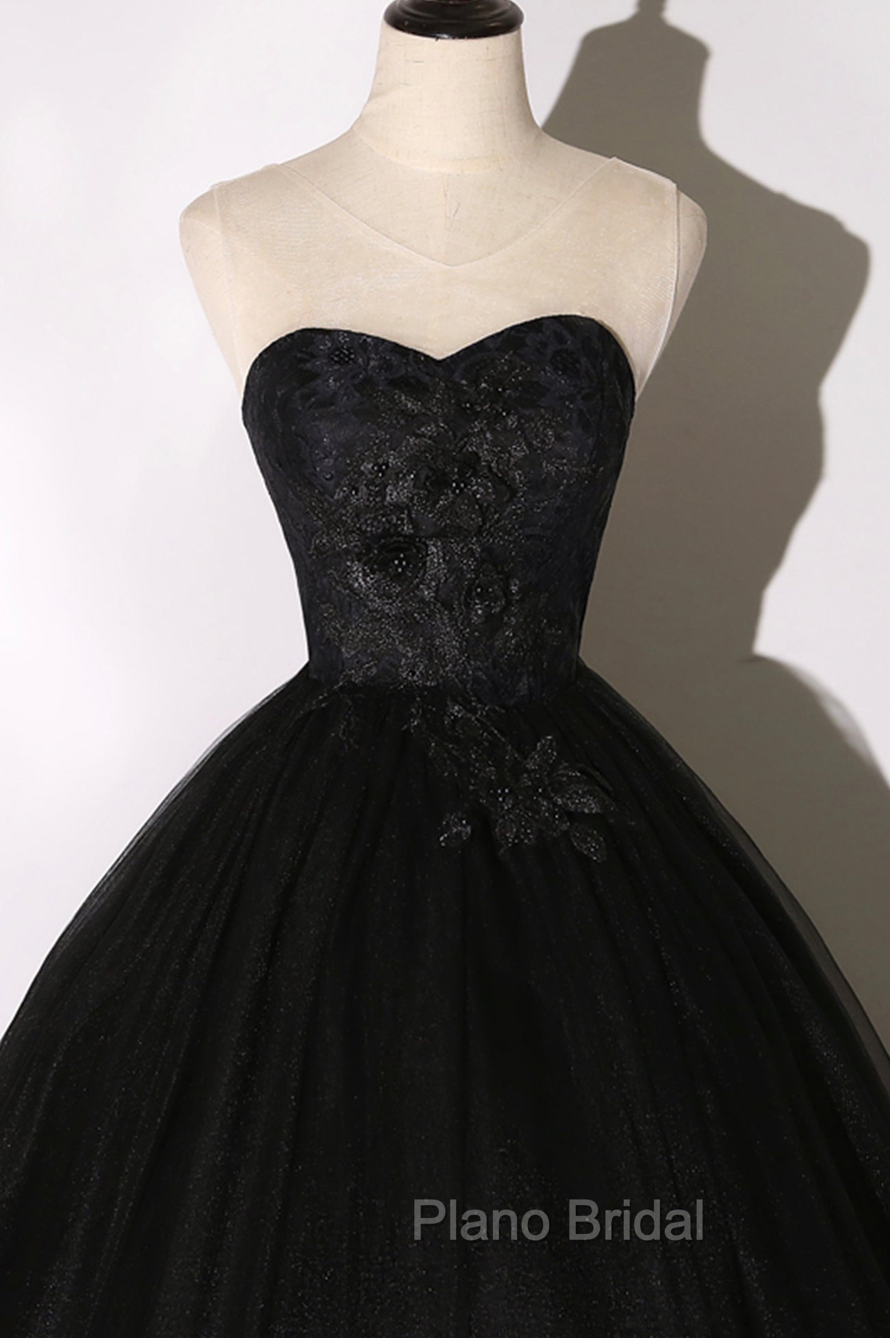 Black Tulle Lace Long Formal Prom Dresses, Black Scoop Neckline Evening Party Dresses Secondary image