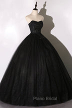 Black Tulle Lace Long Formal Prom Dresses, Black Scoop Neckline Evening Party Dresses