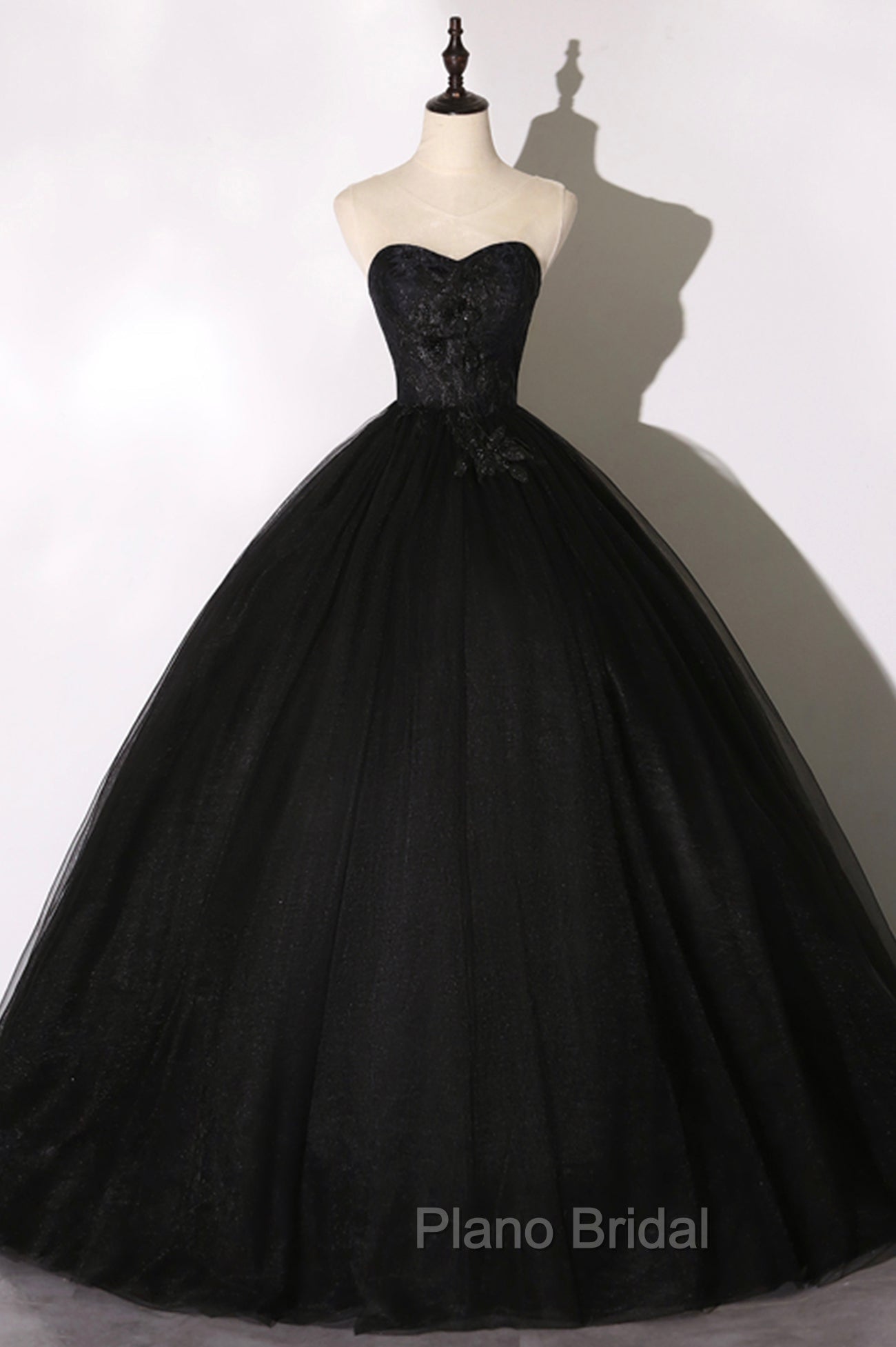 Black Tulle Lace Long Formal Prom Dresses, Black Scoop Neckline Evening Party Dresses Main image