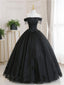 Black Tulle Lace Long Formal Prom Dresses, Black Tulle Lace Prom Dresses