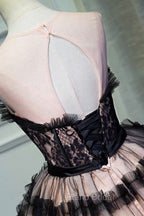 Black Tulle Lace Short Formal Prom Dresses, A-Line Black Homecoming Dresses
