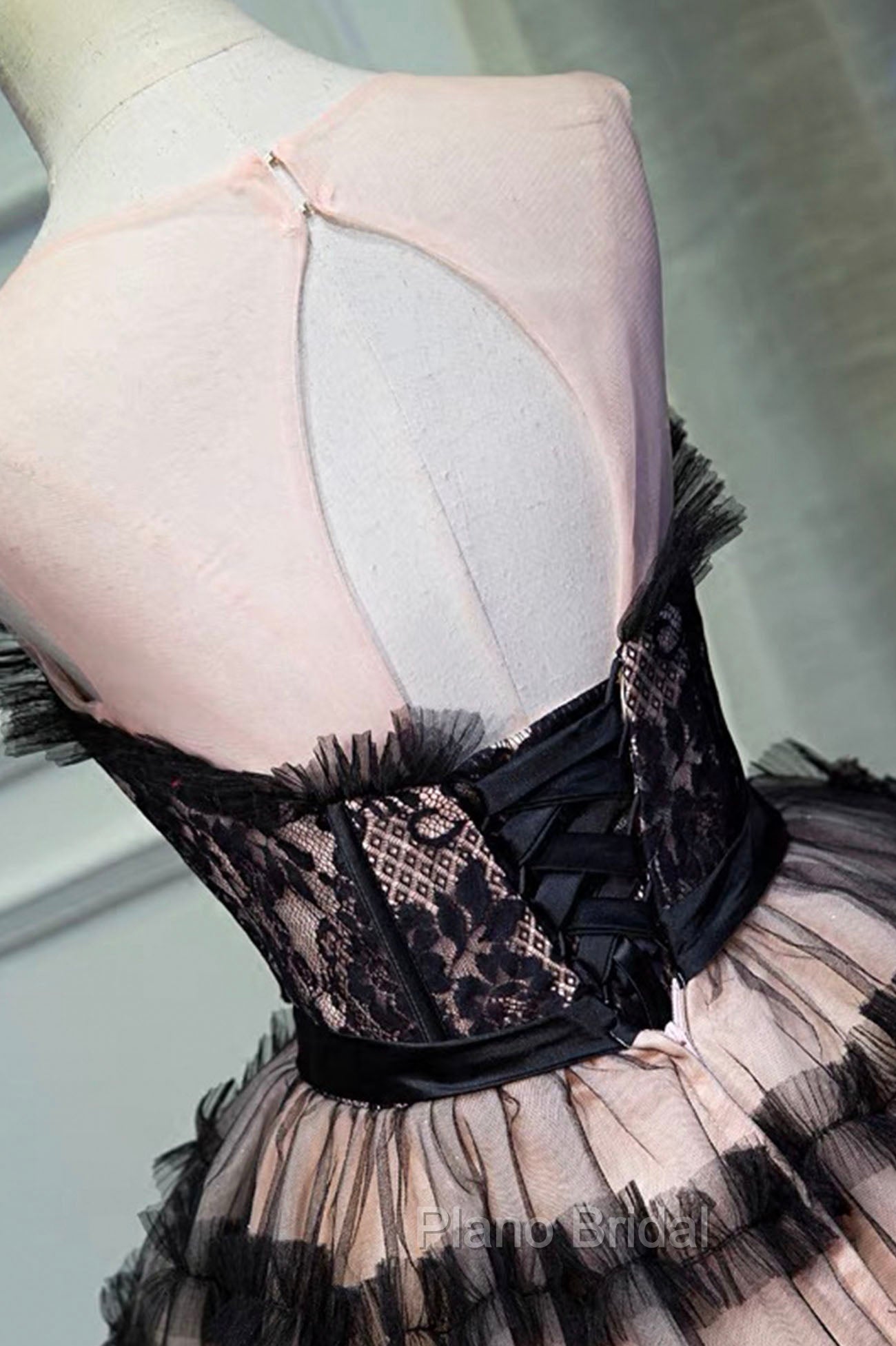 Black Tulle Lace Short Formal Prom Dresses, A-Line Black Homecoming Dresses