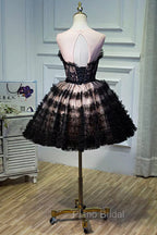 Black Tulle Lace Short Formal Prom Dresses, A-Line Black Homecoming Dresses