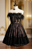 Black Tulle Lace Strapless Feather Homecoming Dresses