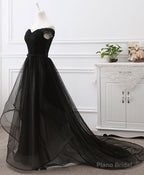 Black Tulle Long Prom Dress, Black Evening Dresses