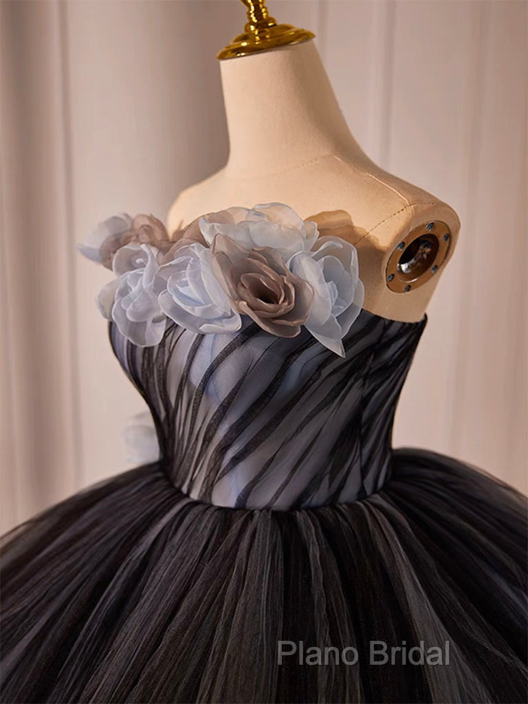 Black Tulle Long Formal Prom Gown, Black Tulle Formal Dresses