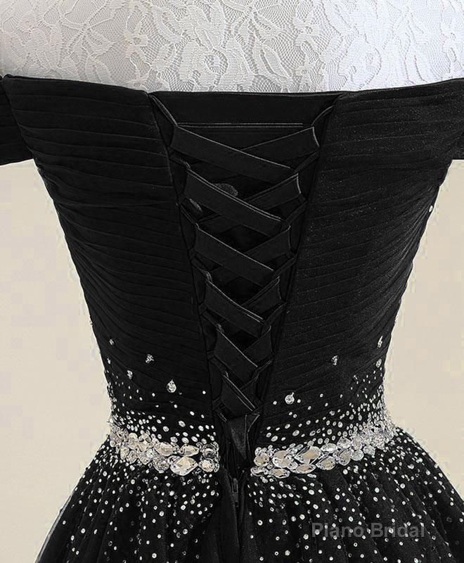 Black Tulle Off Shoulder Beaded Party Dress , Black New Dress for Party