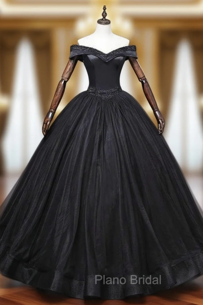 Black Tulle Off the Shoulder Beading Quinceanera Dresses