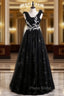 Black Tulle Pleats Appliques Beading Formal Prom Dresses