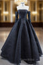 Black Tulle Pleats Strapless Formal Prom Dresses With Detachable Sleeve