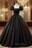 Black Tulle Puff Sleeve Appliques Pleats Quinceanera Dresses
