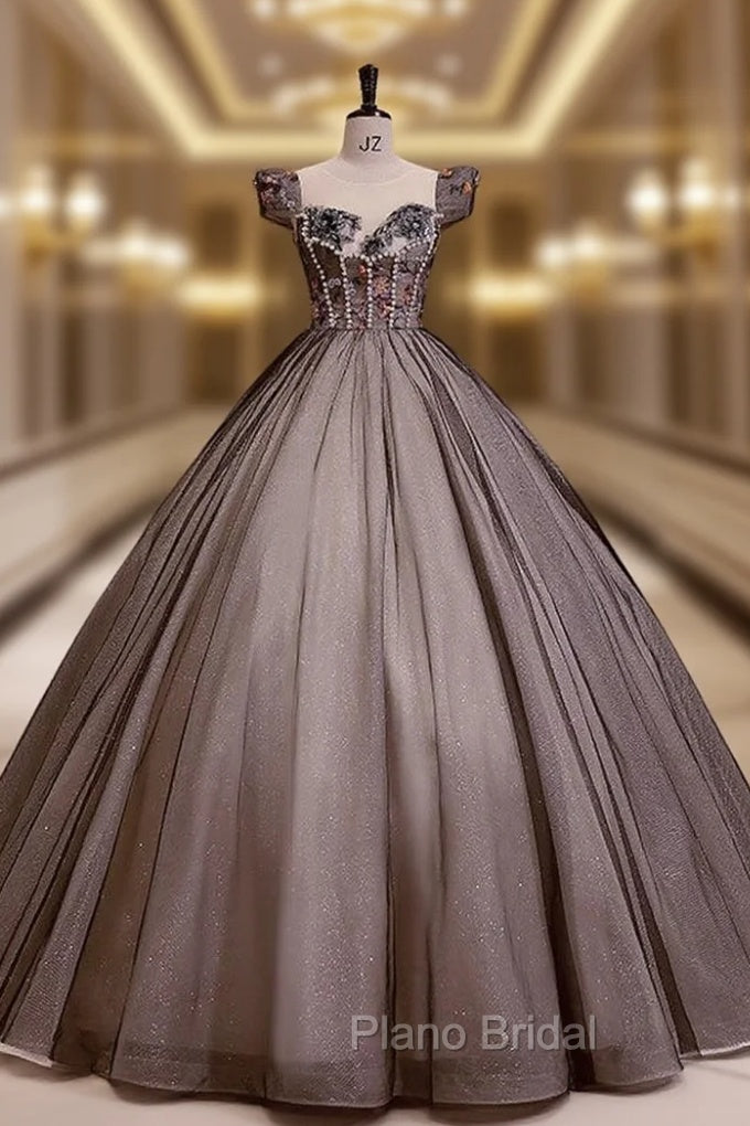 Black Tulle Puff Sleeve Appliques Quinceanera Dresses Main image