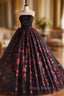 Black Tulle Red Sequins Strapless Vintage Quinceanera Dresses