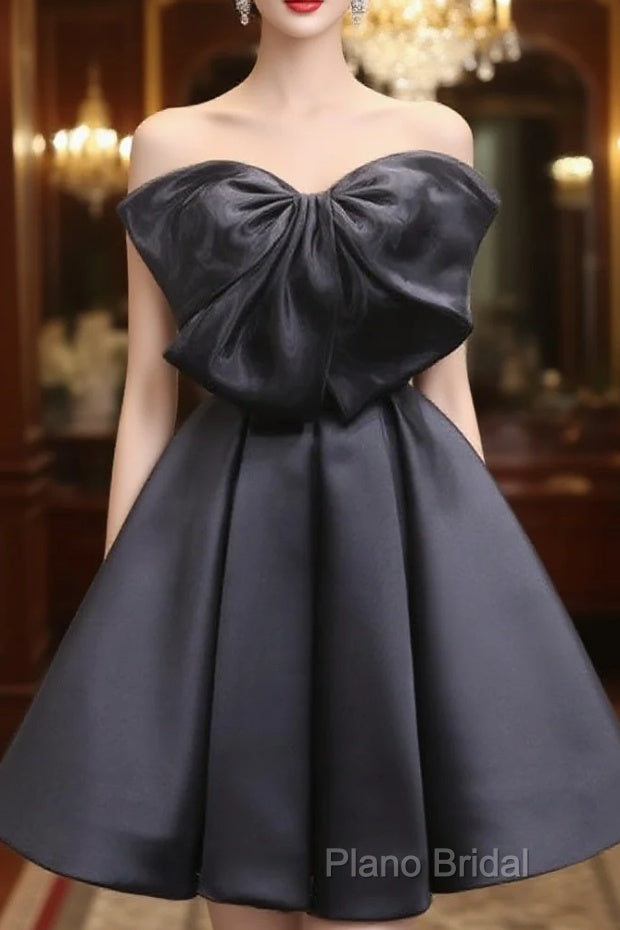 Black Tulle Satin Short Formal Prom Dresses, Black Homecoming Dresses Main image