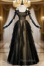 Black Tulle Sequins Beading Spaghetti Straps Formal Prom Dresses