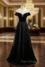 Black Tulle Sequins Cap Sleeve Formal Prom Dresses