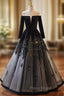 Black Tulle Sequins Long Sleeve Off the Shoulder Formal Prom Dresses