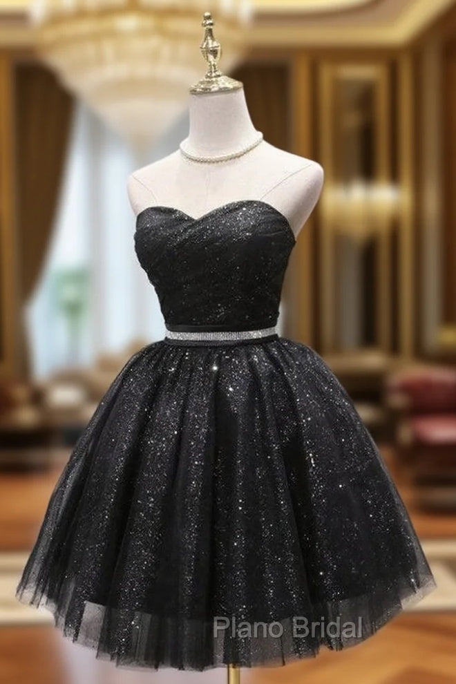 Black Tulle Sequins Sweetheart Homecoming Dresses Main image