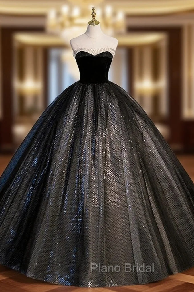 Black Tulle Sequins Sweetheart Quinceanera Dresses Main image