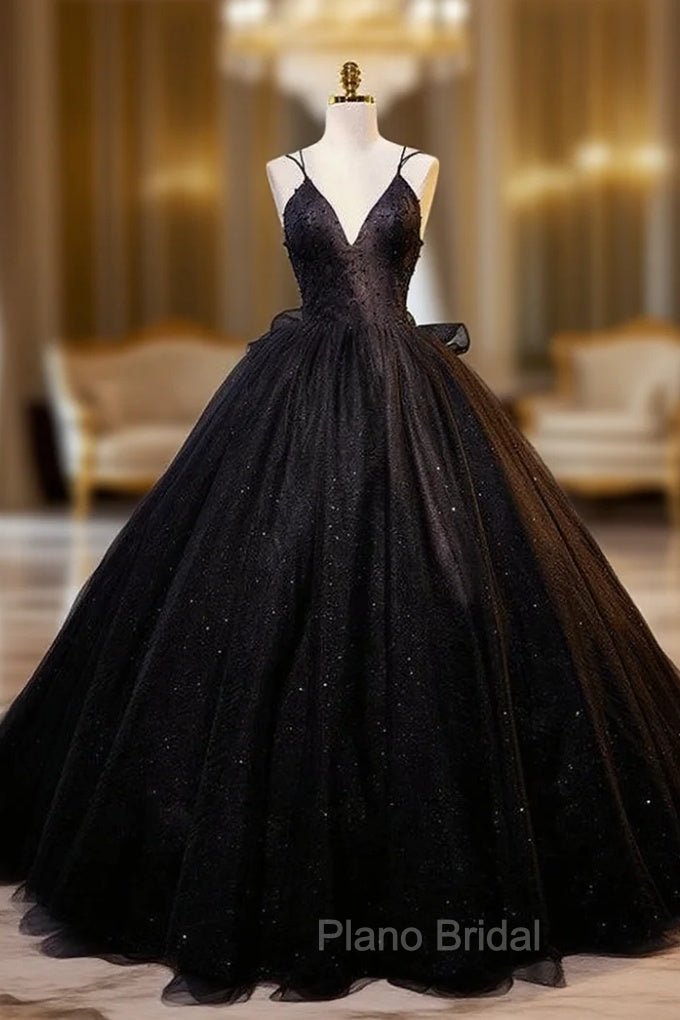 Black Tulle Sequins V-neck Quinceanera Dresses Main image