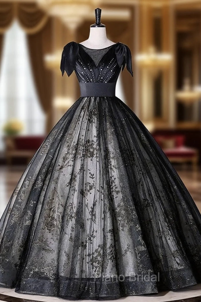 Black Tulle Seuqins Beading Quinceanera Dresses
