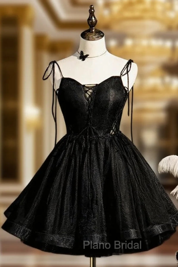 Black Tulle Spaghetti Straps Homecoming Dresses Main image