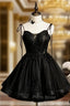 Black Tulle Spaghetti Straps Homecoming Dresses