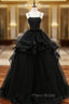 Black Tulle Spaghetti Straps Formal Prom Dresses