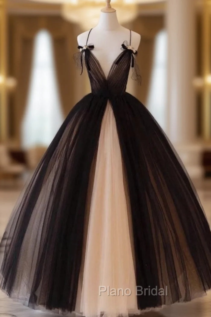 Black Tulle Spaghetti Straps Tulle Formal Prom Dresses