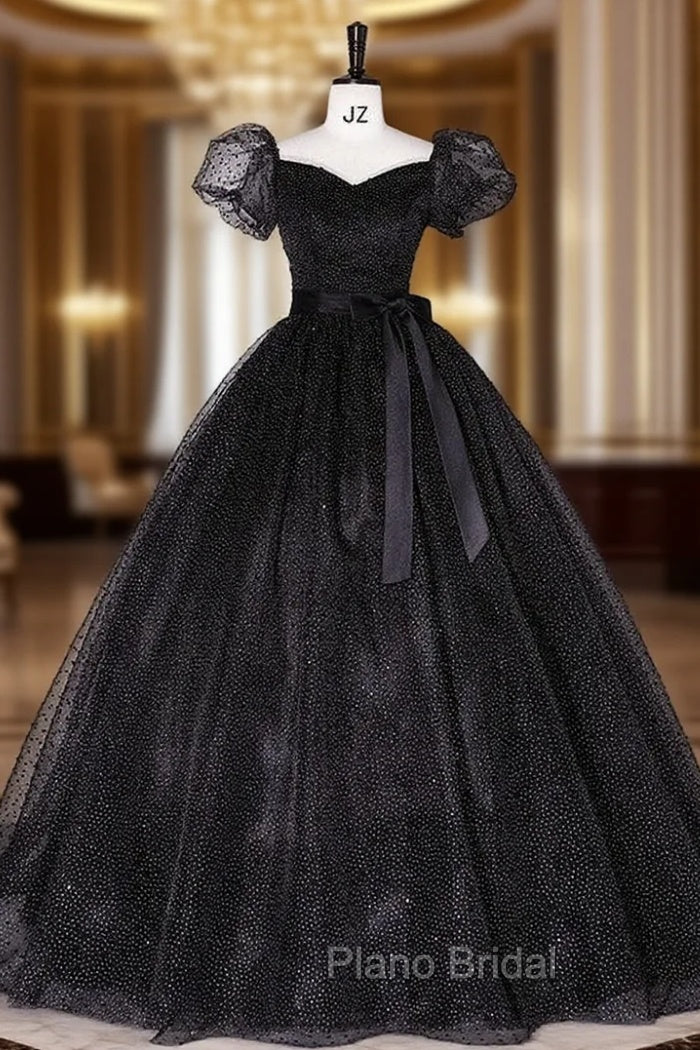 Black Tulle Square Puff Sleeve Quinceanera Dresses Main image