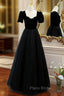 Black Tulle Square Short Sleeve Square Formal Prom Dresses