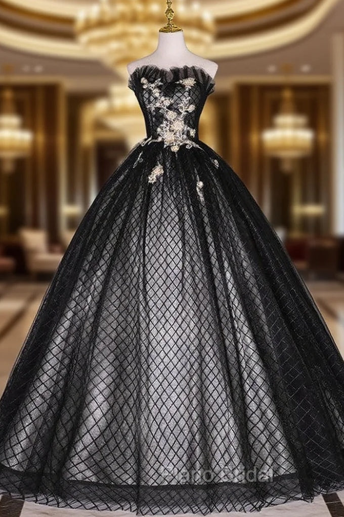 Black Tulle Strapless Appliques Quinceanera Dresses Main image