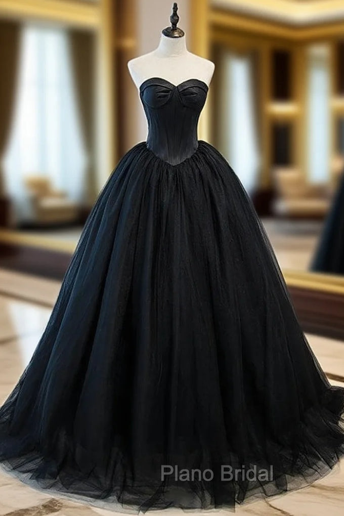 Black Tulle Strapless Pleats Formal Prom Dresses Main image