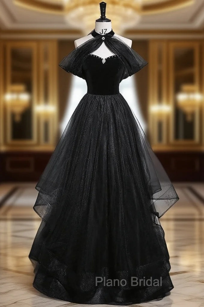Black Tulle Strapless Formal Prom Dresses Detachable Neck Main image