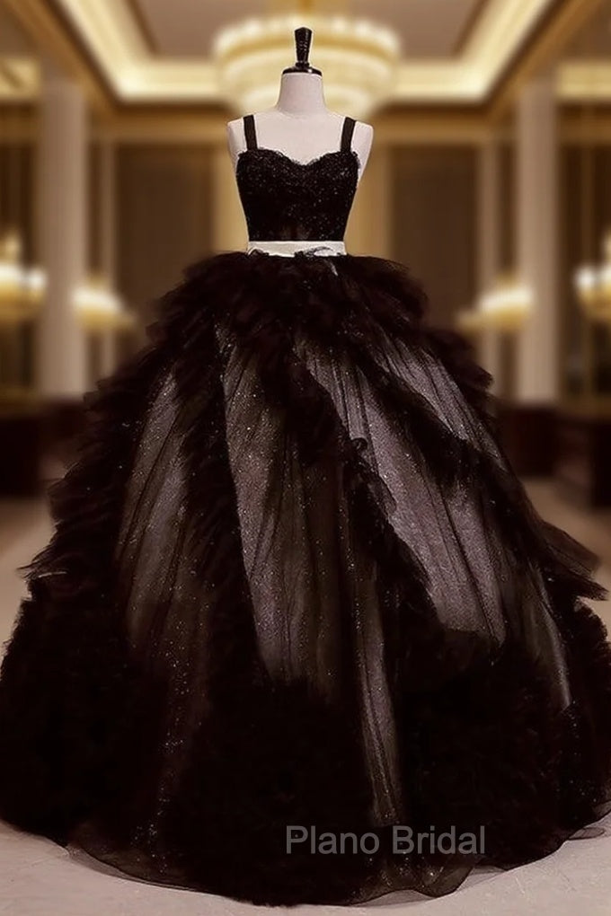 Black Tulle Straps Sequins Quinceanera Dresses Main image