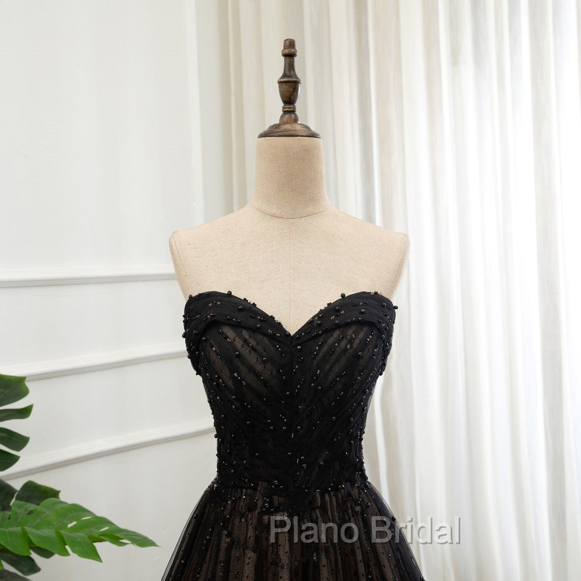 Black Tulle Sweetheart A-line Formal Dresses with Lace, Black Long Formal Prom Dresses
