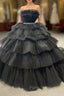 Black Tulle Sweetheart Beading Formal Prom Dresses