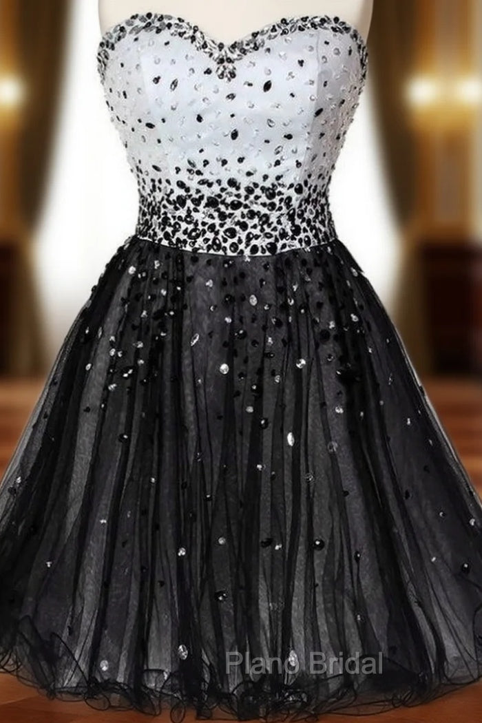 Black Tulle Sweetheart Beading Short Homecoming Dresses Main image