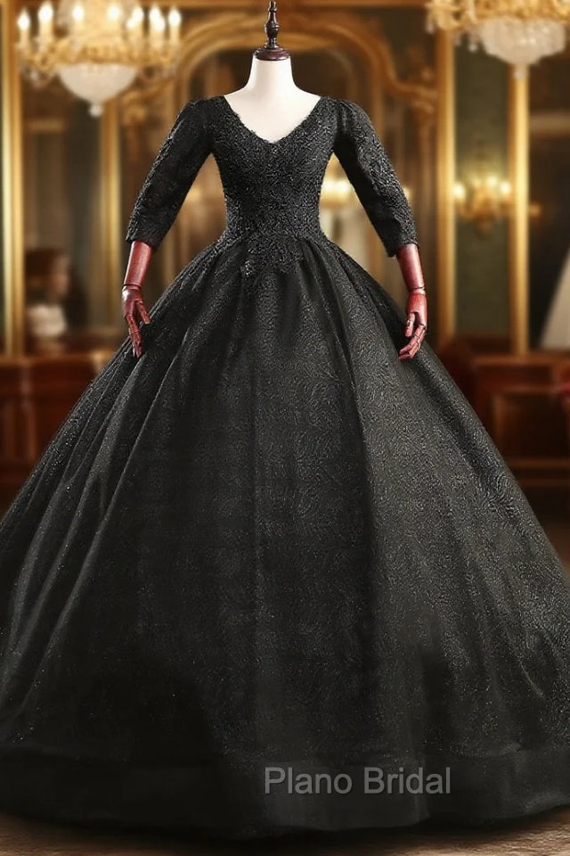 Black Tulle V-neck Short Sleeve Beading Quinceanera Dresses Main image
