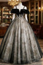 Black Tulle Velvet Sequins Straps Quinceanera Dresses