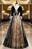 Black Tulle Velvet Short Sleeve Sequins Formal Prom Dresses