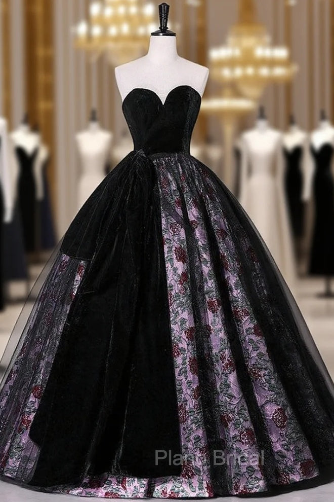 Black Tulle Velvet Sweetheart Print Quinceanera Dresses