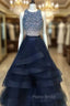 Black Two Pieces Sequin Long Formal Prom Dresses, Black Evening Dresses