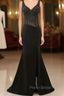 Black V-Neck Beaded Formal Prom Dresses Sleeveless Split