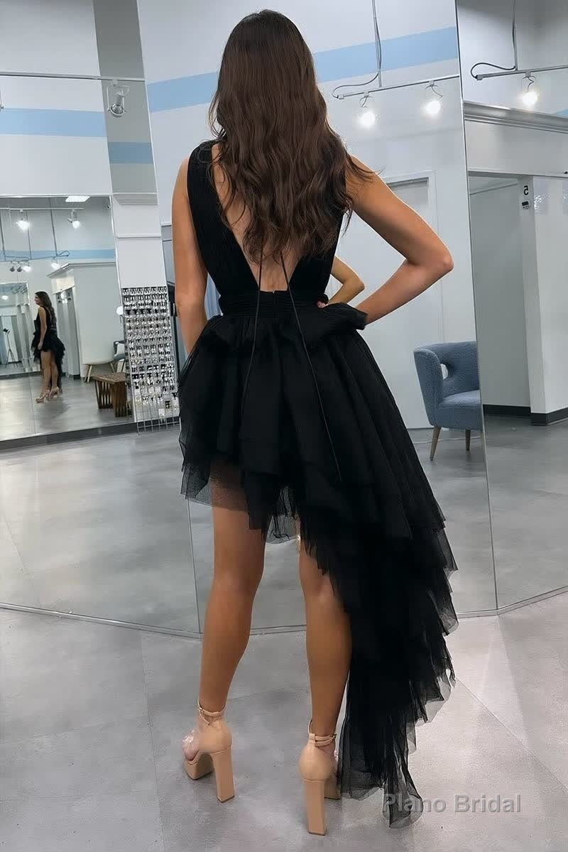 Black V Neck Irregular Hem A-Line Prom Dresses Secondary image