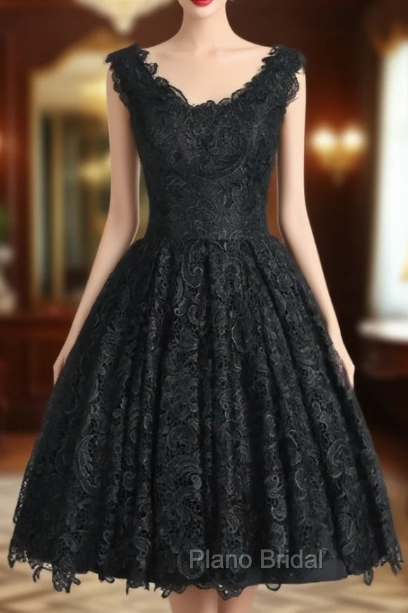 Black V-neck Formal Prom Dresses A-line Knee-length Homecoming Dresses