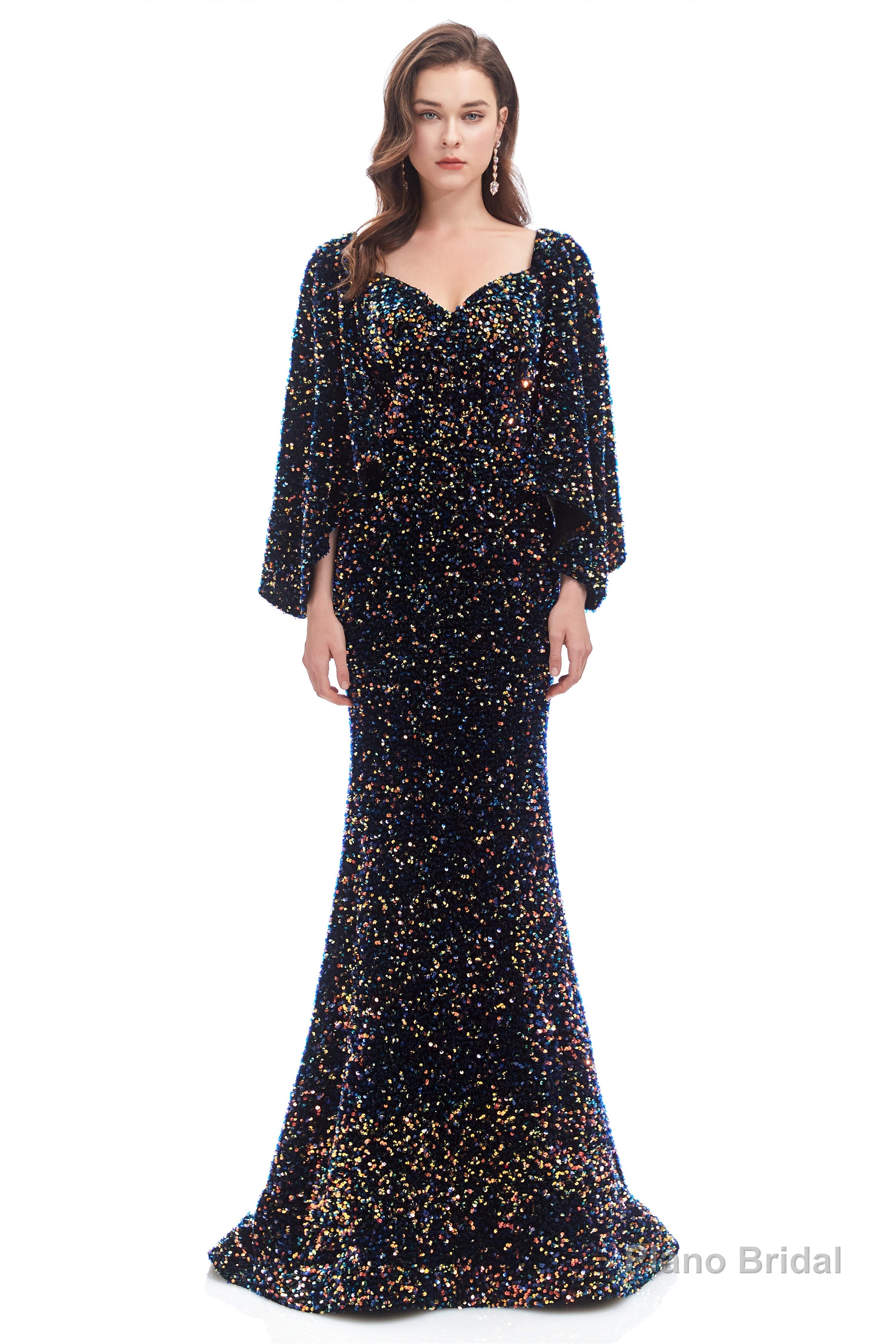 V-Neck Sequins Mermaid Prom Dresses with Sleeves Secondary image