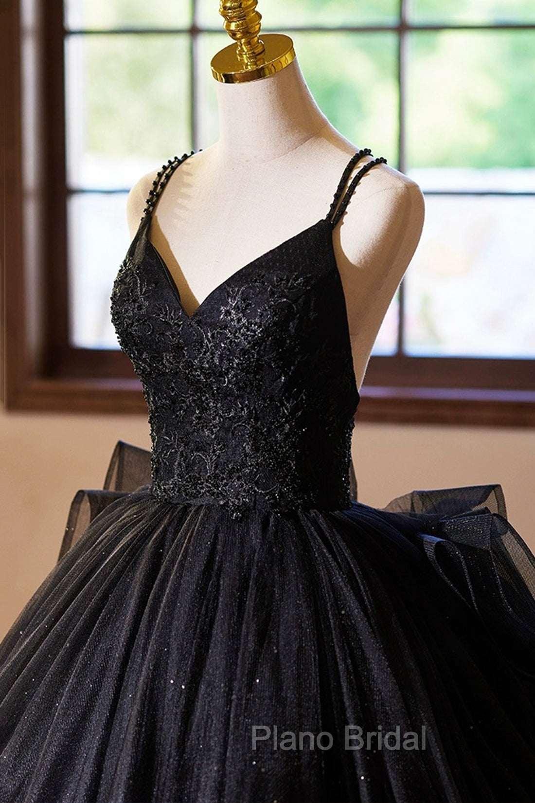 Black V-Neck Tulle Lace Formal Prom Dresses, Gorgeous A-Line Evening Party Dresses