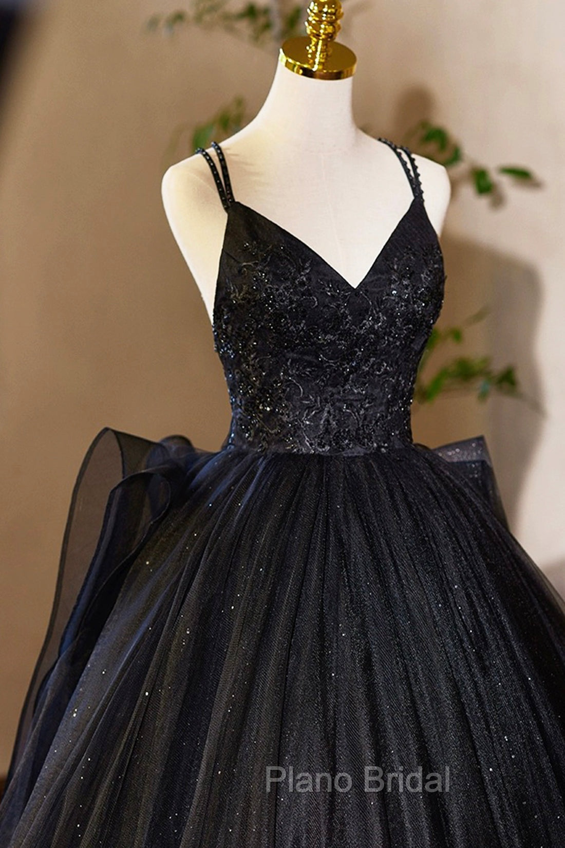 Black V-Neck Tulle Lace Formal Prom Dresses, Gorgeous A-Line Evening Party Dresses